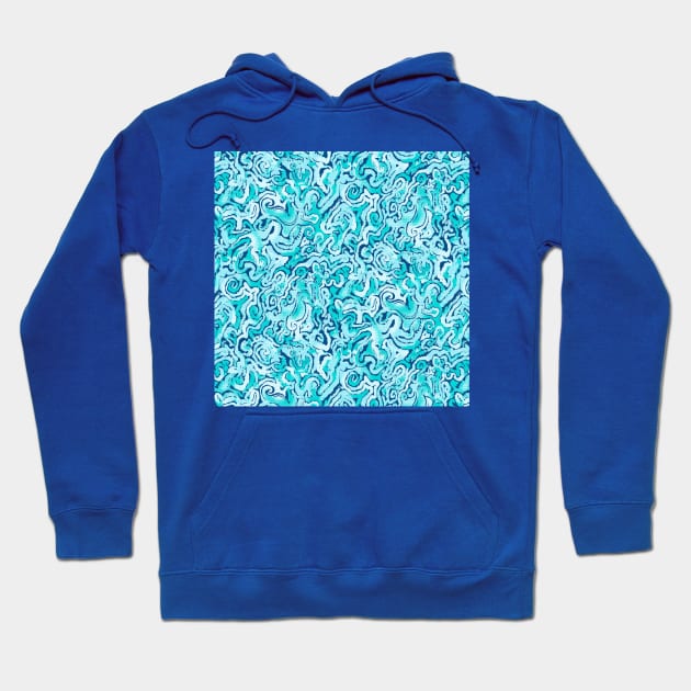 Blue Seahorse Spirals Hoodie by Carolina Díaz